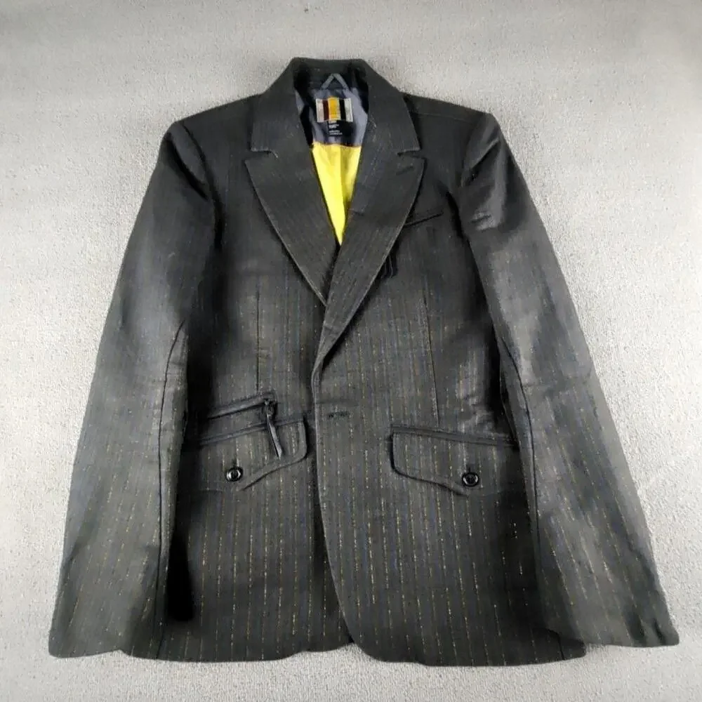 Diesel Blazer Mens L Gray Blue Gold Cotton Metal Sport Coat Jacket Italy HTF